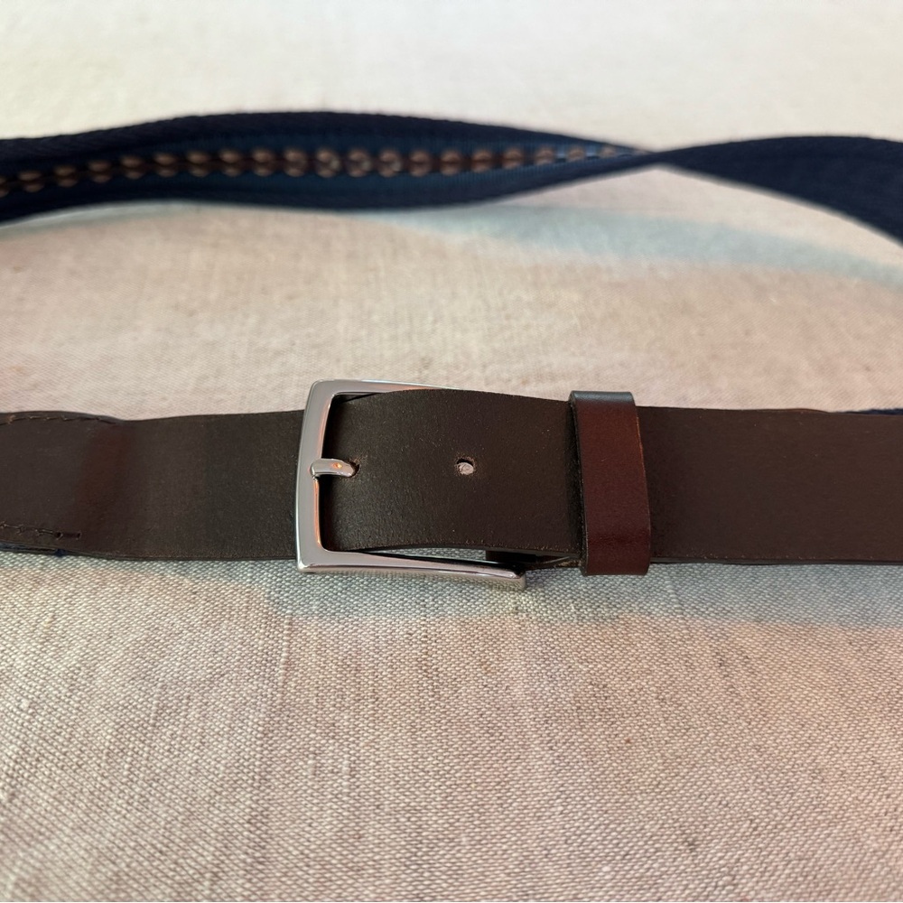 Massimo Dutti | Chocolate Brown and Navy Belt with Metallic Buckle